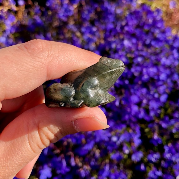 Flashy Labradorite Frog Figurine - Picture 5 of 5